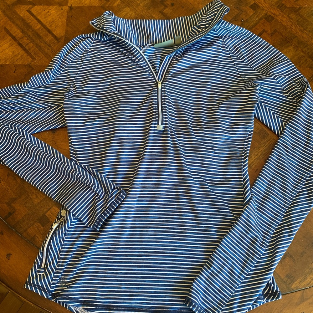Athleta blue&white striped 1/4 zip activewear